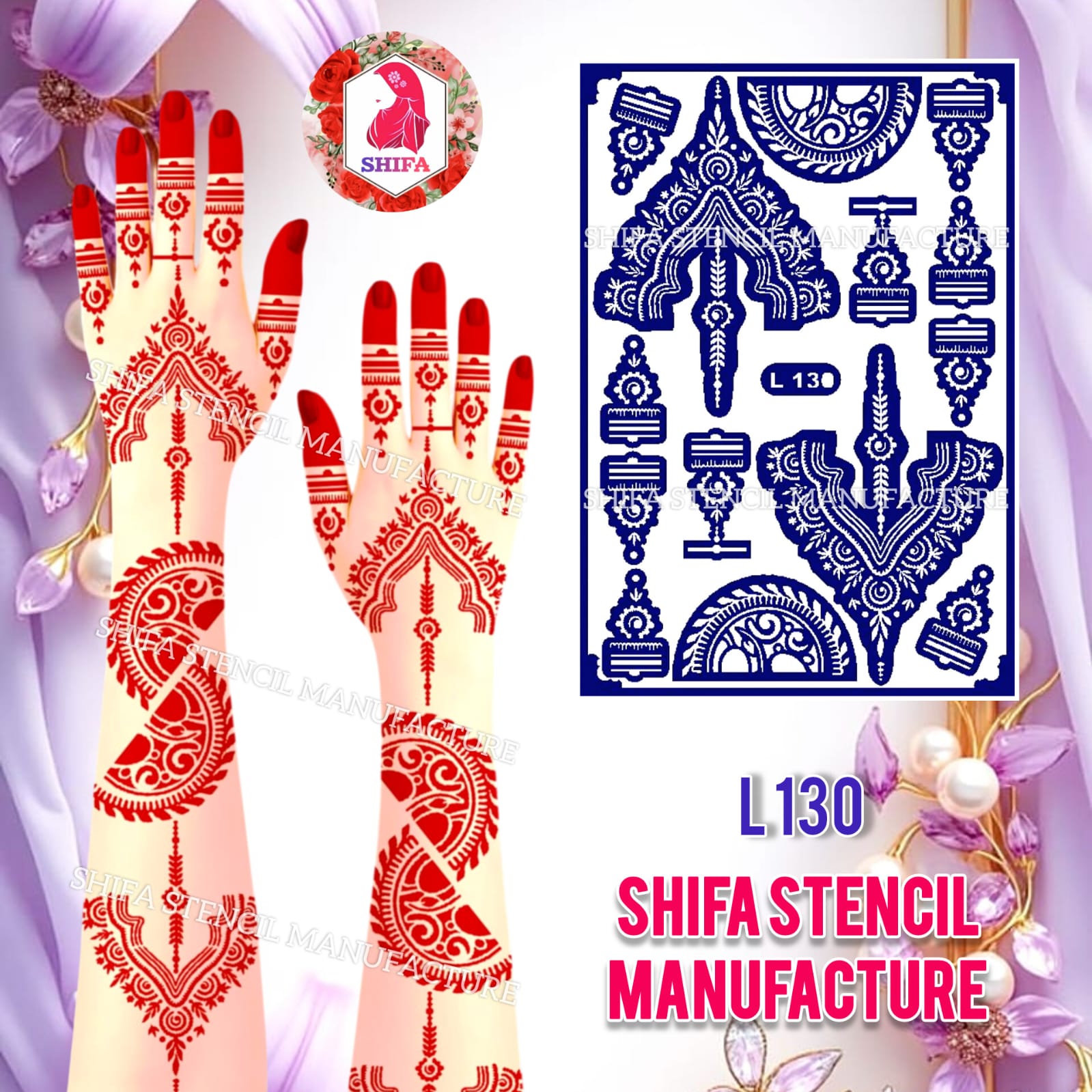L 130 Grand Heritage Sticker Overview Henna Stencil - Shifa Stencil